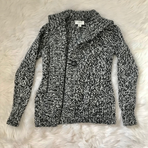 LOFT Sweaters - LOFT Black & White Button Chunky Wool Cardigan XS
